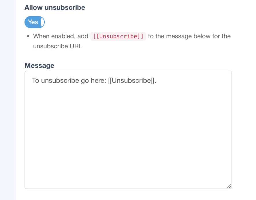 An email schedule in DataReportive with the Allow unsubscribe option set to Yes